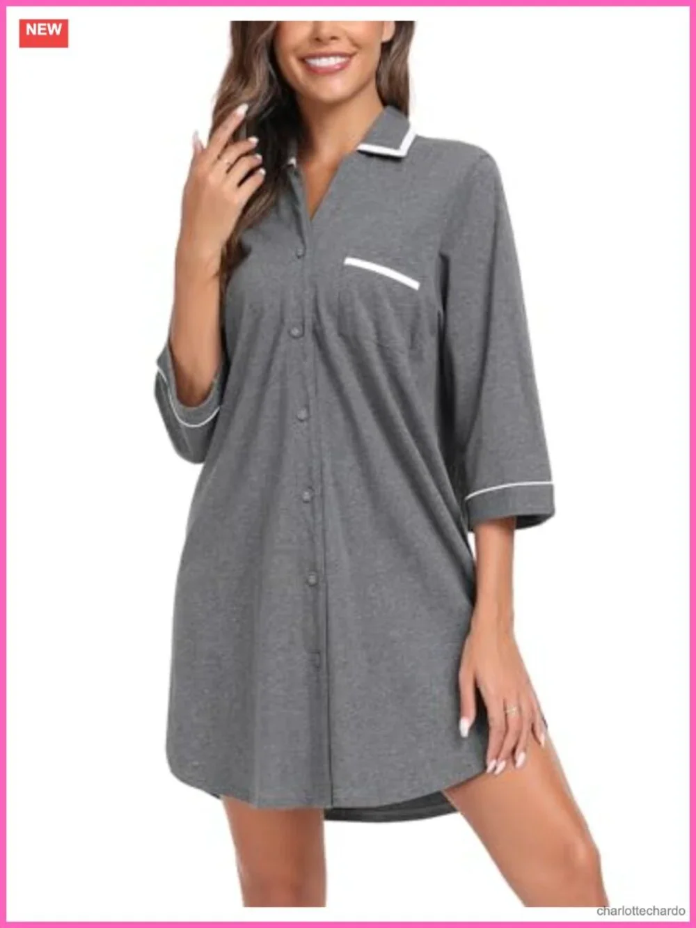 Women's 100% Cotton Nightgown 3/4 Sleeve Sleepshirt Soft Night Dress Lounge